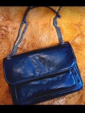 NEW DORIS & JACKY Chevron Quilted Leather Chain Strap Flap Bag Black w/ Dust Bag